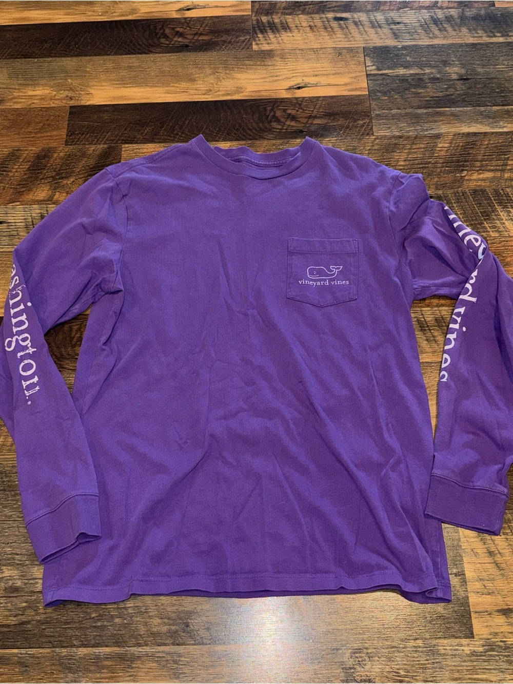 Vineyard Vines Purple Long Sleeve Pocket Tee with Sleeve Script